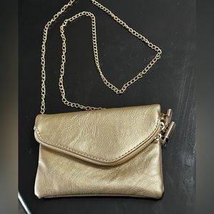Gold Clutch or Cross Body Purse with Gold Chain